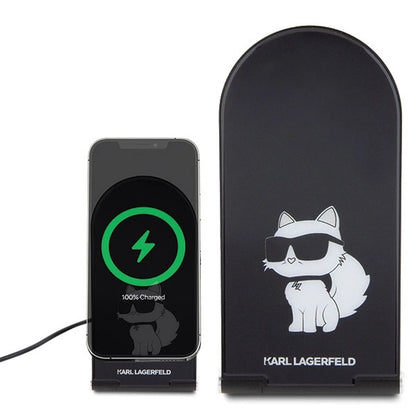 Karl Lagerfeld Choupette MagSafe Induktionsladegerät 15 W, faltbar 2in1 – Schwarz