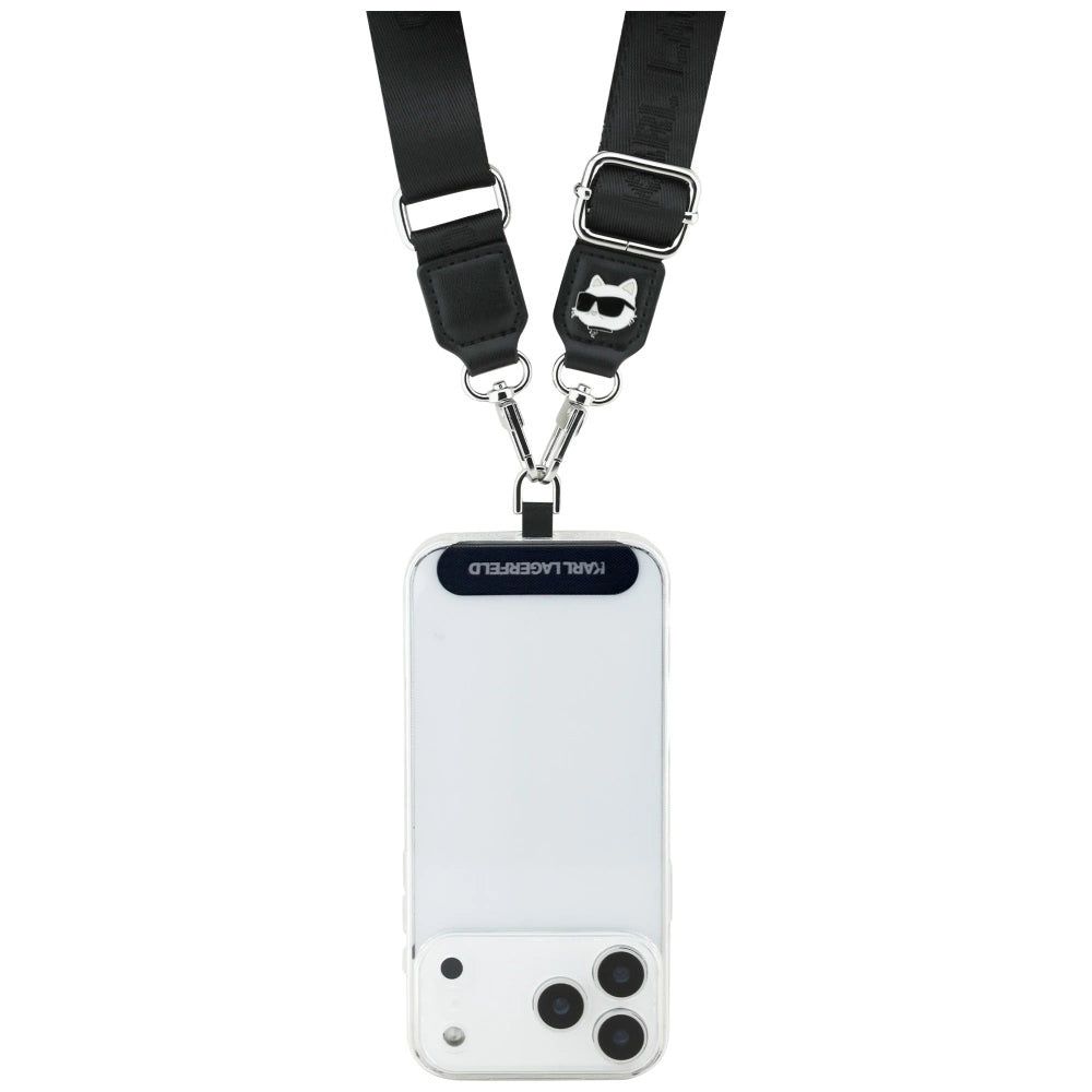 Karl Lagerfeld Universal-Handy-Lanyard mit Choupette-Metalllogo – Schwarz