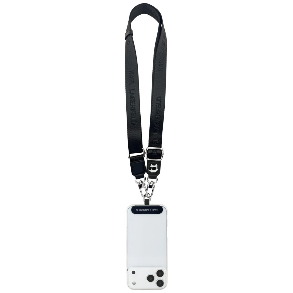 Karl Lagerfeld Universal-Handy-Lanyard mit Choupette-Metalllogo – Schwarz
