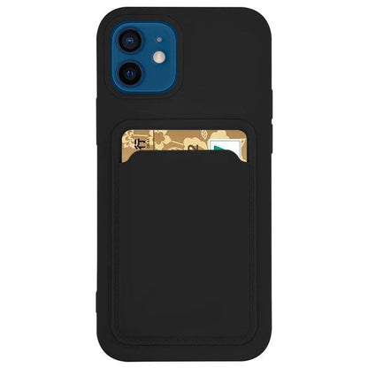Kartenetui Silikon Wallet Case mit Kartenfach Dokumenten für Samsung Galaxy S21 + 5G (S21 Plus 5G) Schwarz