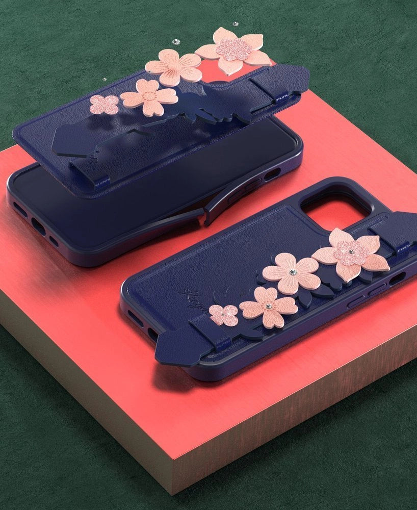 Kingxbar Sweet Series Gel-Hülle verziert mit originalen Swarovski-Kristallen mit Ständer iPhone 12 Pro Max blau