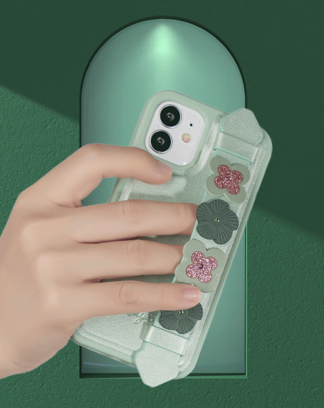 Kingxbar Sweet Series Gel-Hülle verziert mit originalen Swarovski-Kristallen mit Ständer iPhone 12 Pro / iPhone 12 grün