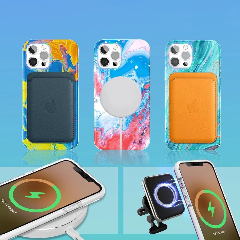 Kingxbar Watercolor Series bunte Hülle für iPhone 12 Pro Max gelb-blau