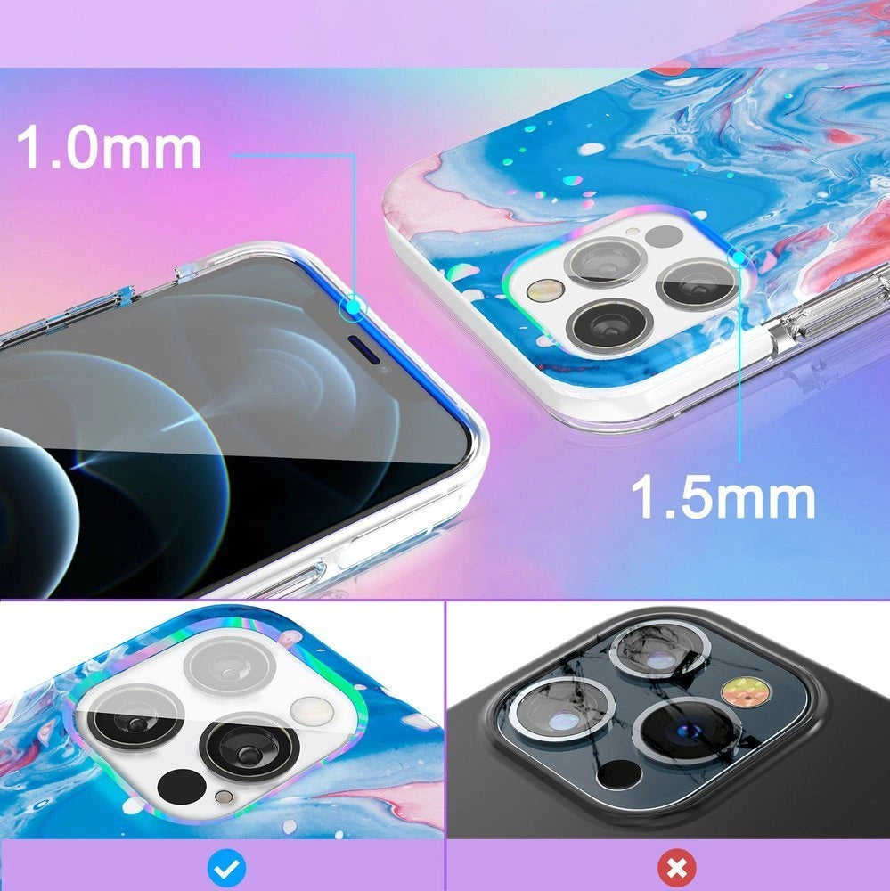 Kingxbar Watercolor Series farbenfrohe Hülle für iPhone 12 Pro Max blau-pink