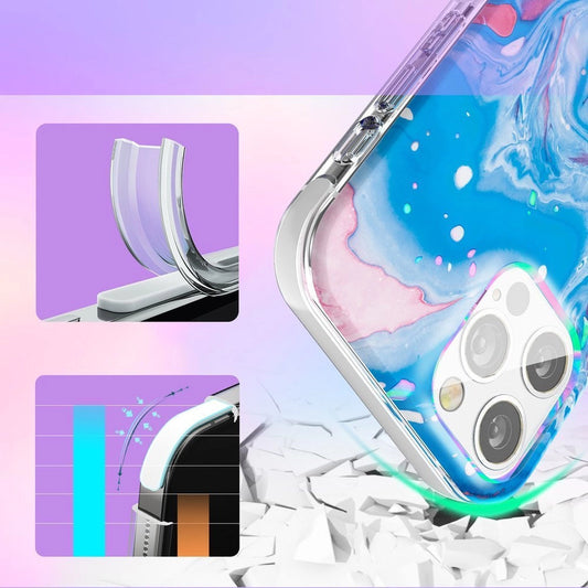 Kingxbar Watercolor Series farbenfrohe Hülle für iPhone 12 Pro Max blau-pink