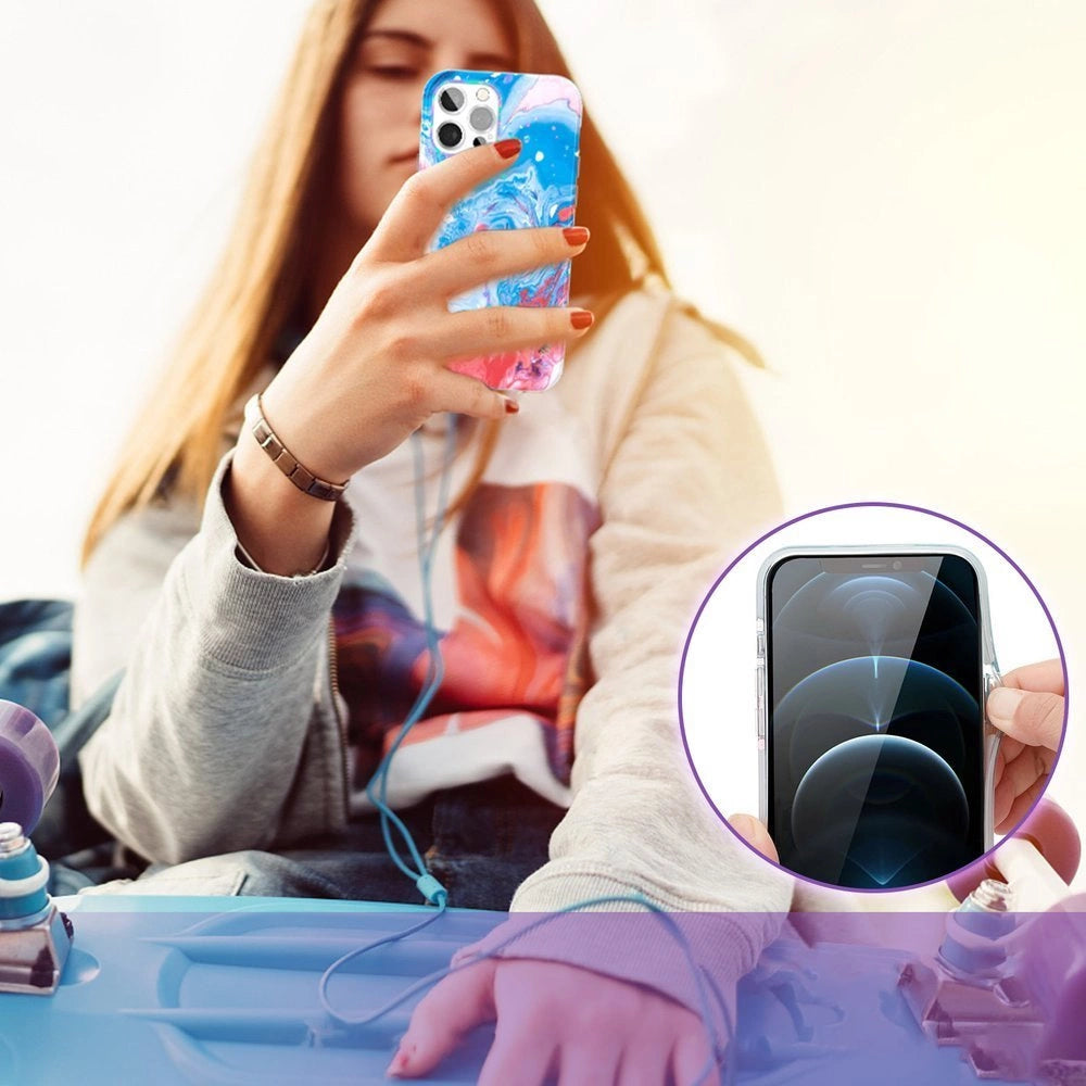 Kingxbar Watercolor Series farbenfrohe Hülle für iPhone 12 Pro Max blau-pink