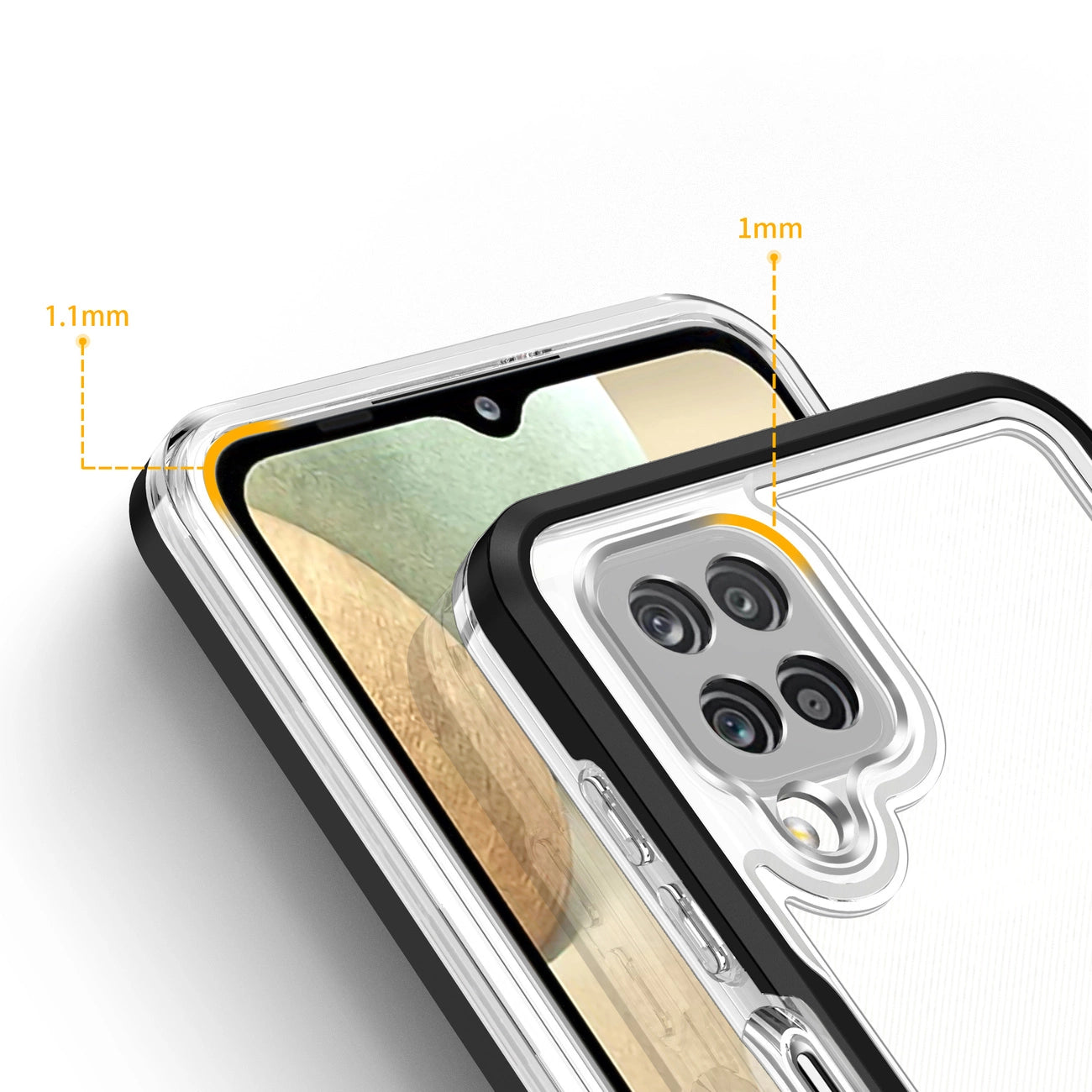 Klare 3in1 Hülle für Samsung Galaxy A22 4G Frame Gel Cover Schwarz