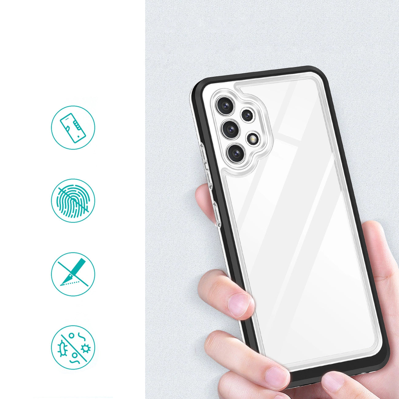 Klare 3in1 Hülle für Samsung Galaxy A72 4G Frame Gel Cover Schwarz