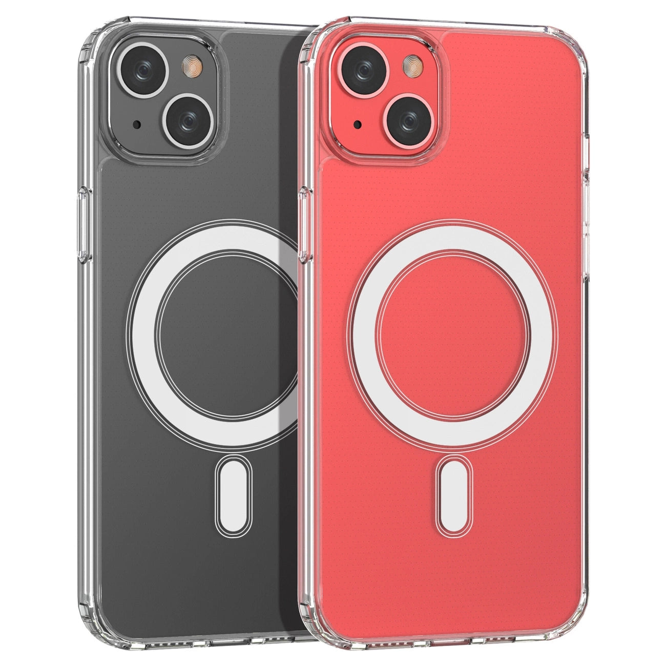 Klare magnetische Hülle mit MagSafe für iPhone 14 Plus mit silbernem Ring – transparent