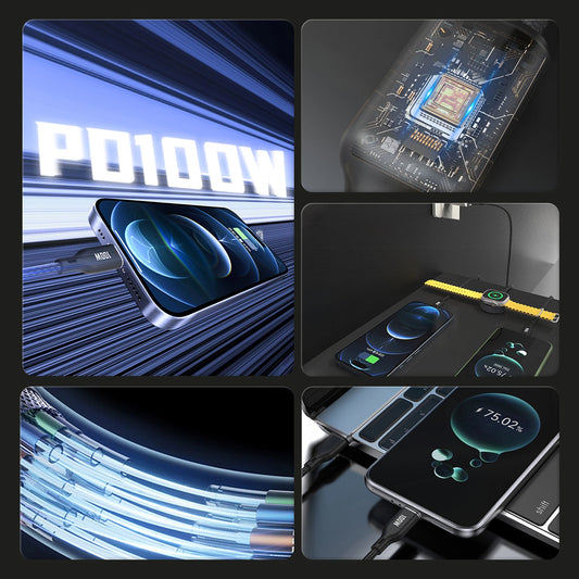 Ladekabel für Apple Watch Dudao A12Max+ PD 100W 3in1: USB-C Lightning 1,2m – Schwarz