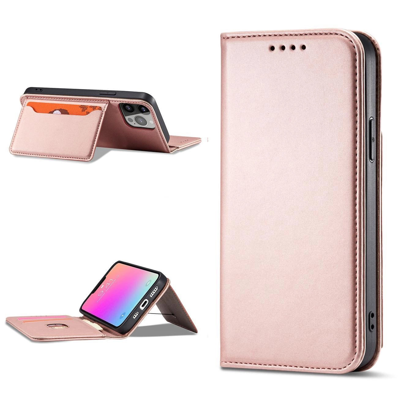 Magnet Card Case Hülle für iPhone 14 Plus Flip Cover Wallet Stand Pink
