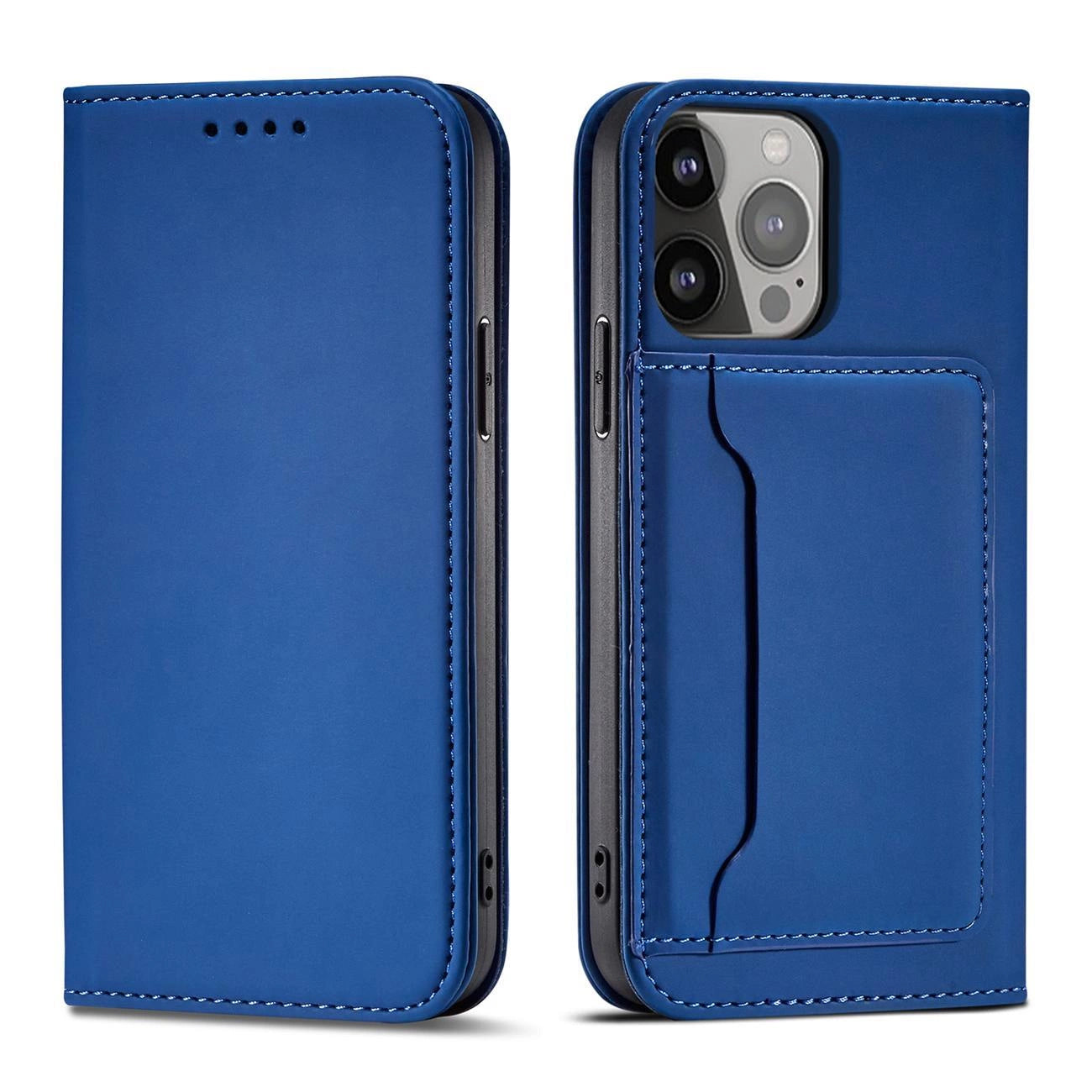 Magnet Card Case Hülle für iPhone 14 Pro Flip Cover Wallet Stand blau