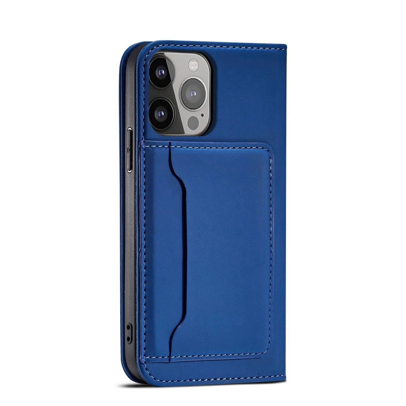 Magnet Card Case Hülle für iPhone 14 Pro Flip Cover Wallet Stand blau