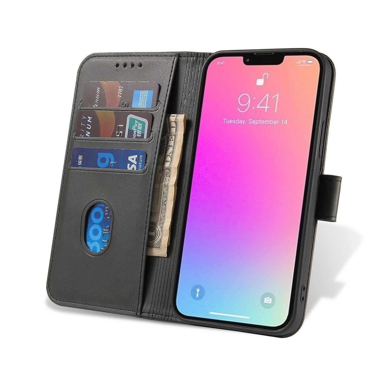 Magnet Case Elegante Schutzhülle mit Klapp- und Standfunktion für iPhone 14 Pro Max schwarz
