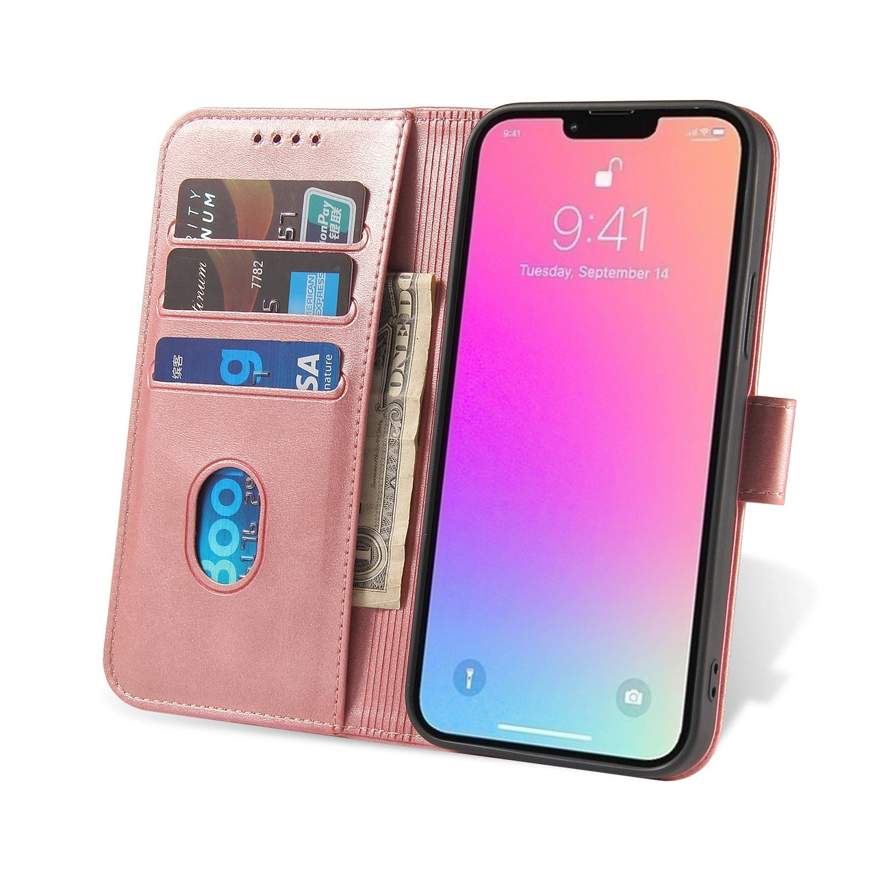 Magnet Case booktype case schutzhülle aufklappbare hülle für iPhone 13 Pro rosa