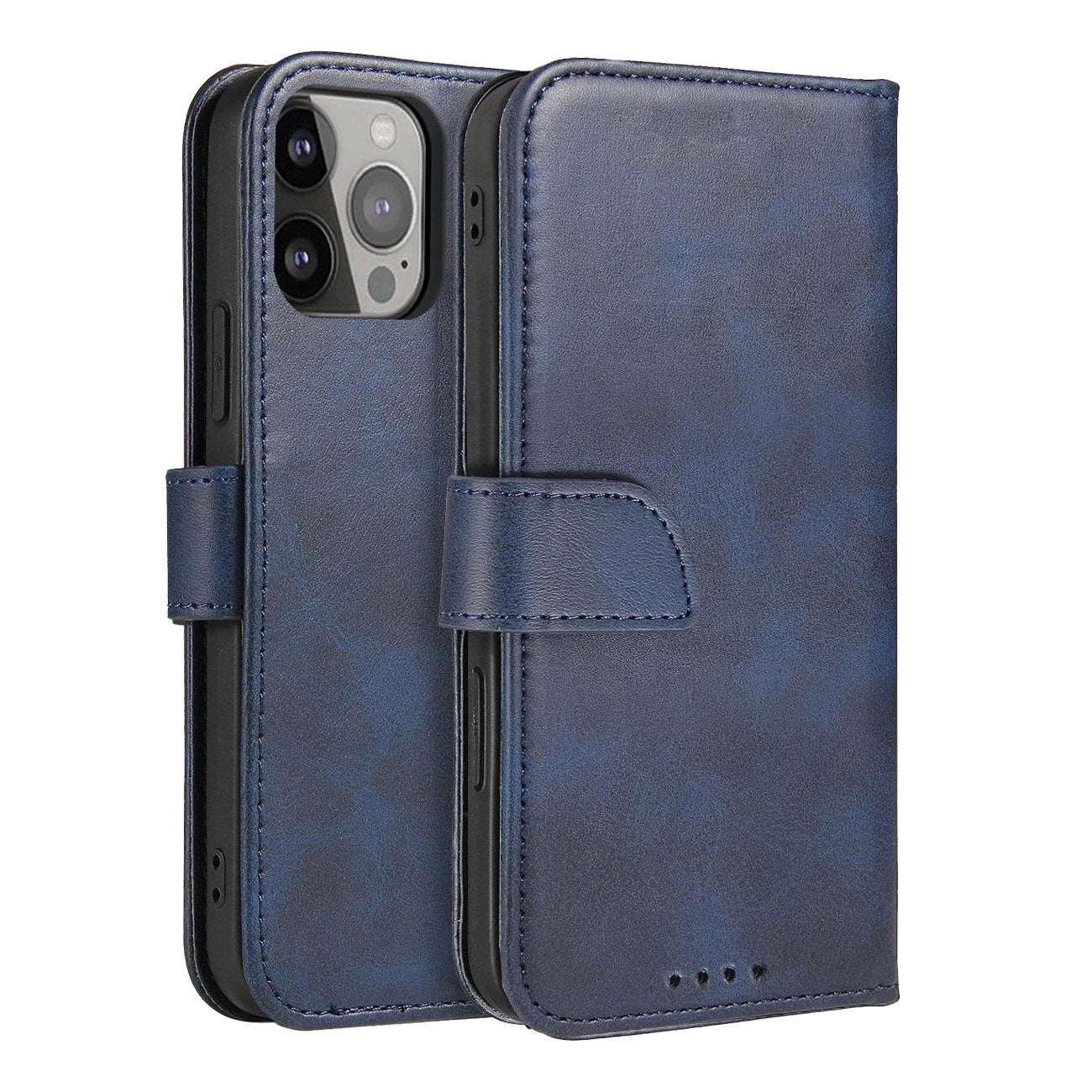 Magnet Case elegante Hülle mit Überschlag und Standfunktion für iPhone 14 Max blau