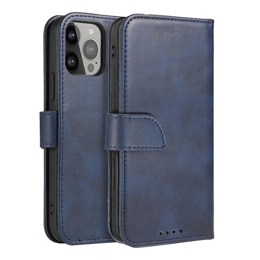 Magnet Case elegante Hülle mit Überschlag und Standfunktion für iPhone 14 Max blau
