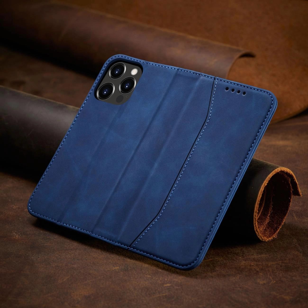 Magnet Fancy Case Case für iPhone 13 Pro Max Tasche Kartenetui Kartenhalter Blau