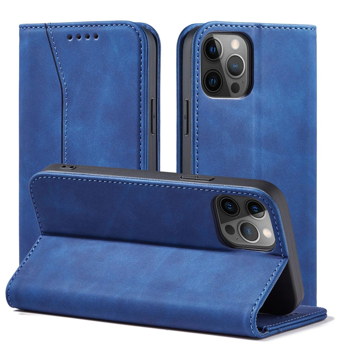 Magnet Fancy Case Hülle für iPhone 12 Pro Max Tasche Kartenetui Kartenständer Blau