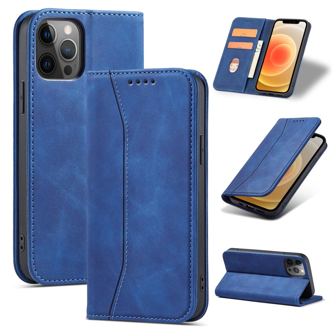 Magnet Fancy Case Hülle für iPhone 12 Pro Max Tasche Kartenetui Kartenständer Blau