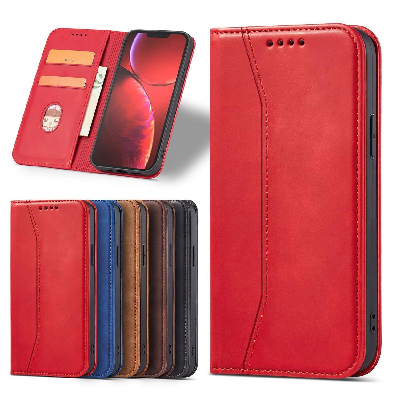 Magnet Fancy Case Hülle für iPhone 14 Plus Flip Cover Wallet Ständer rot