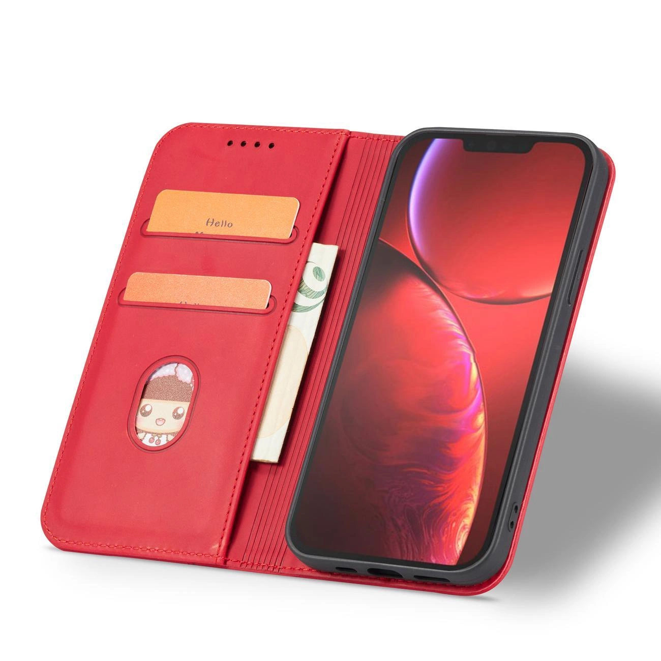 Magnet Fancy Case Hülle für iPhone 14 Pro Flip Cover Wallet Ständer rot