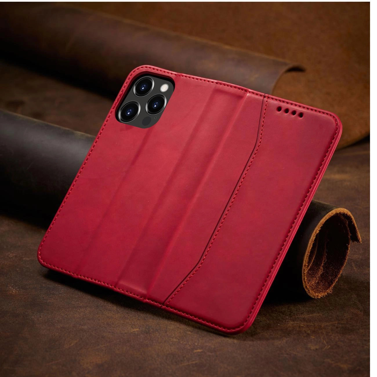 Magnet Fancy Case Hülle für iPhone 14 Pro Max Flip Cover Wallet Ständer rot