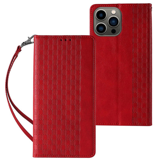 Magnet Strap Case Hülle für iPhone 14 Pro Max Flip Wallet Mini Lanyard Ständer Rot