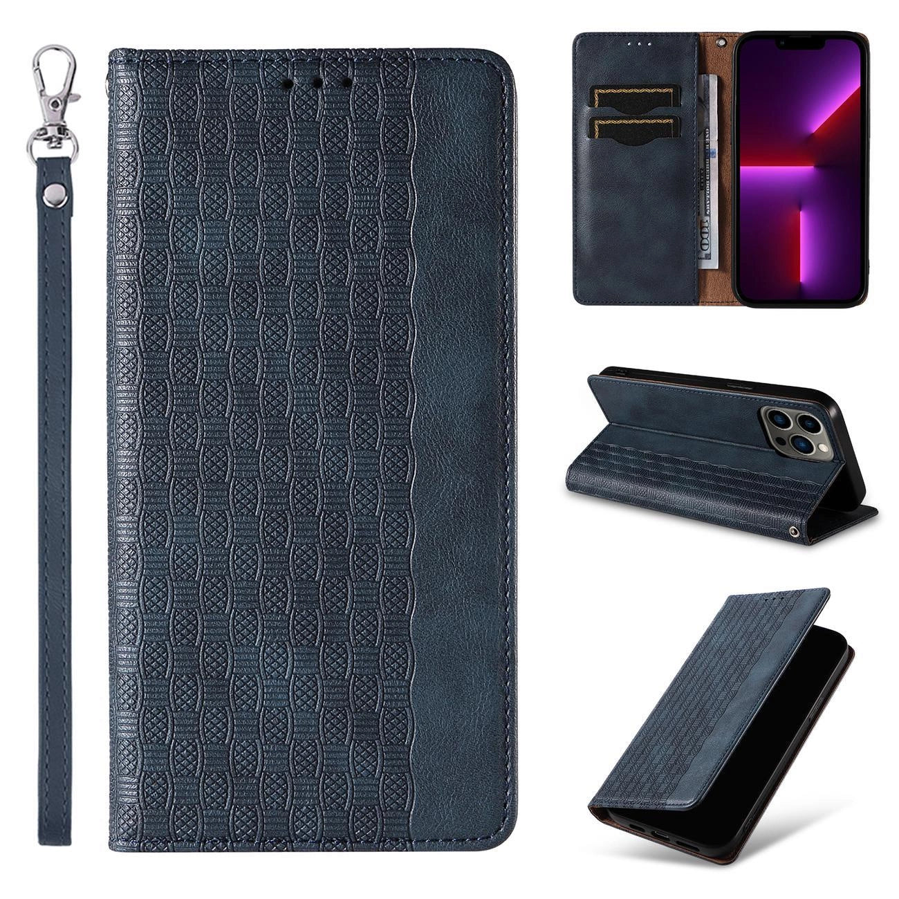 Magnet Strap Case für iPhone 12 Pro Max Tasche Wallet + Mini Lanyard Anhänger Blau
