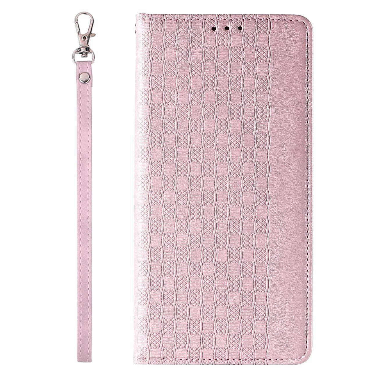 Magnetband-Hülle für iPhone 14 Plus Flip Wallet Mini Lanyard Stand Pink