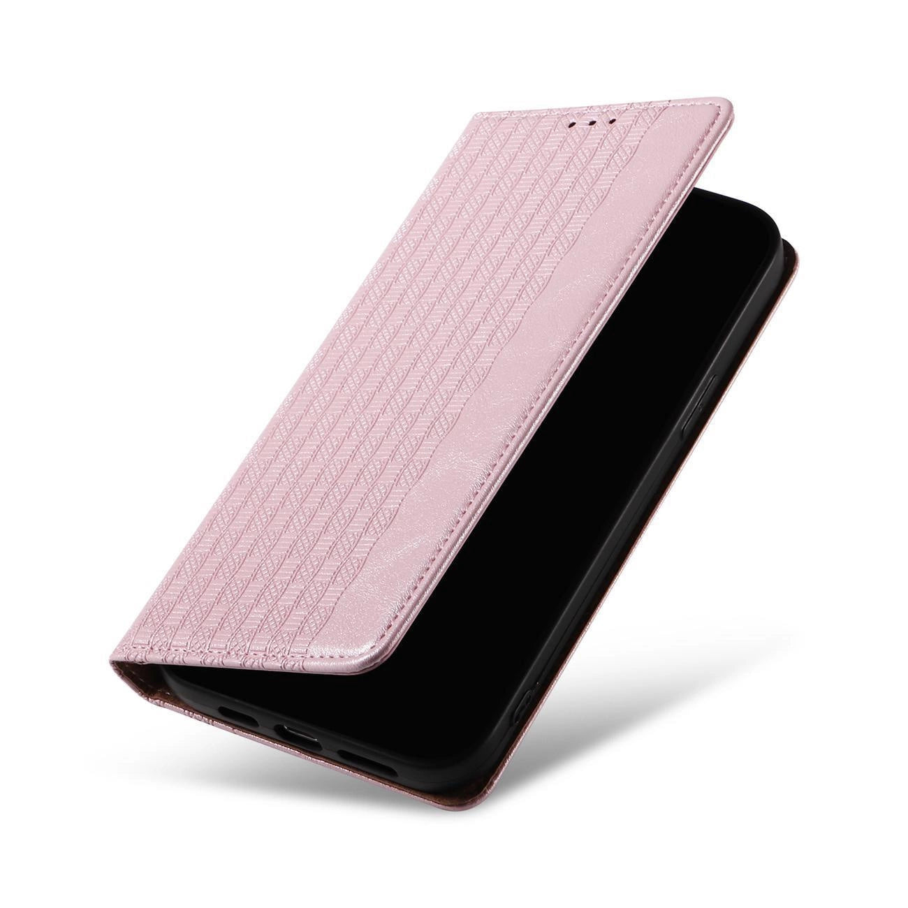 Magnetband-Hülle für iPhone 14 Pro Max Flip Wallet Mini Lanyard Stand Pink