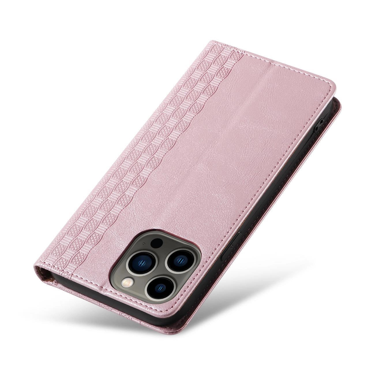 Magnetband-Hülle für iPhone 14 Pro Max Flip Wallet Mini Lanyard Stand Pink