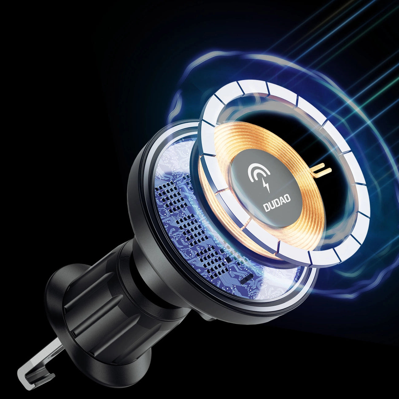 Magnetischer Halter mit MagSafe-Induktionsladegerät für Cockpit/Lüftung 15W Dudao F12MAX+ - schwarz