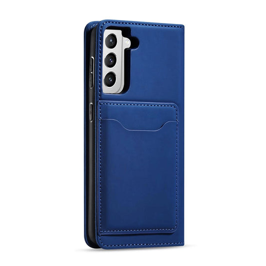 Magnetkartenhülle Hülle für Samsung Galaxy S22+ (S22 Plus) Tasche Geldbörse Kartenhalter Blau