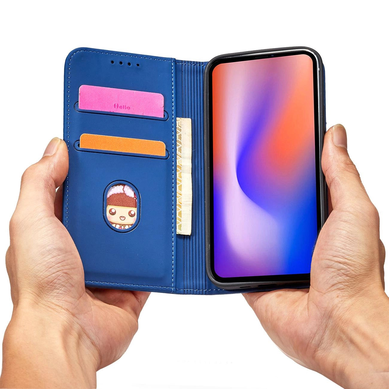 Magnetkartenhülle für iPhone 12 Pro Max Tasche Kartenetui Kartenhalter Blau