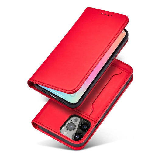 Magnetkartenhülle für iPhone 13 Pro Max Tasche Kartenetui Kartenhalter Rot