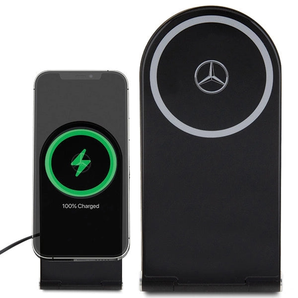 Mercedes Silver Stars MagSafe faltbares 2in1 15W induktives Ladegerät – Schwarz