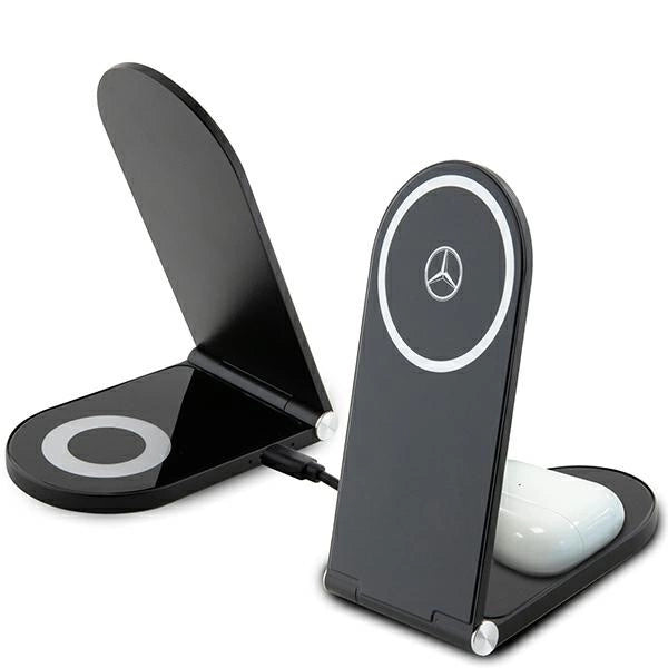 Mercedes Silver Stars MagSafe faltbares 2in1 15W induktives Ladegerät – Schwarz