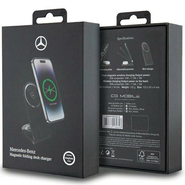 Mercedes Silver Stars MagSafe faltbares 2in1 15W induktives Ladegerät – Schwarz