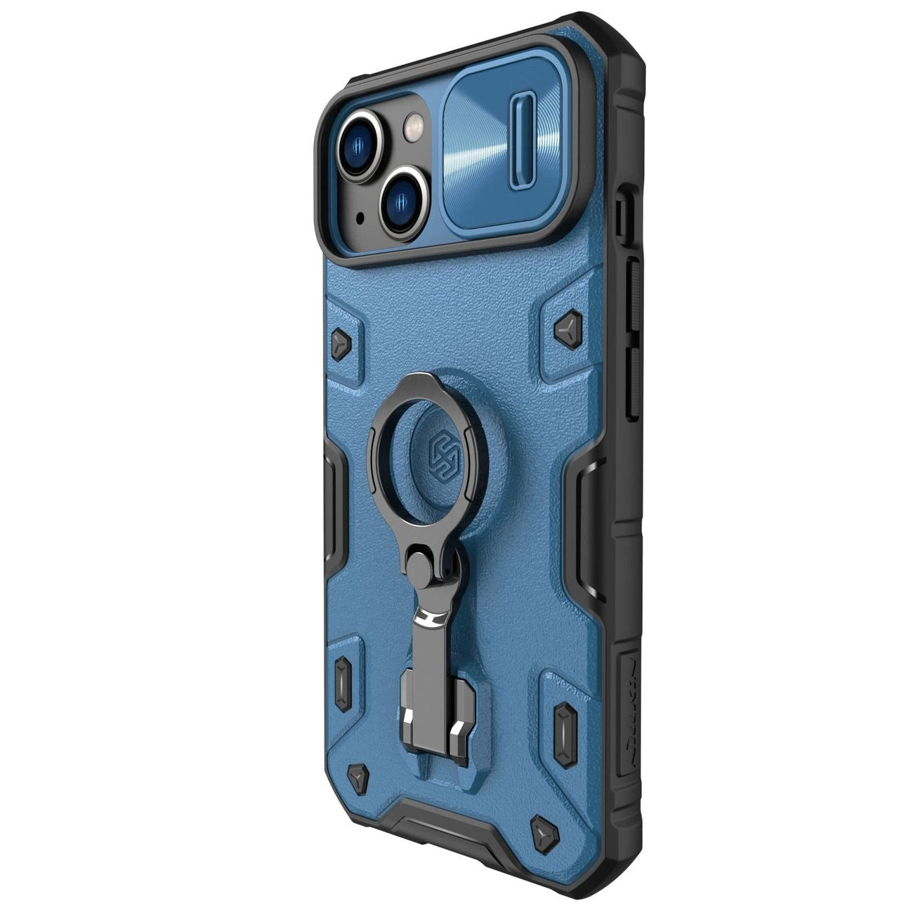 Nillkin CamShield Armor Pro Case iPhone 14 Plus gepanzerte Abdeckung mit Kameraabdeckungsringständer blau