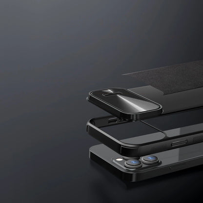 Nillkin CamShield Leather S Case iPhone 14 Pro Max Hülle mit Kameraabdeckung schwarz