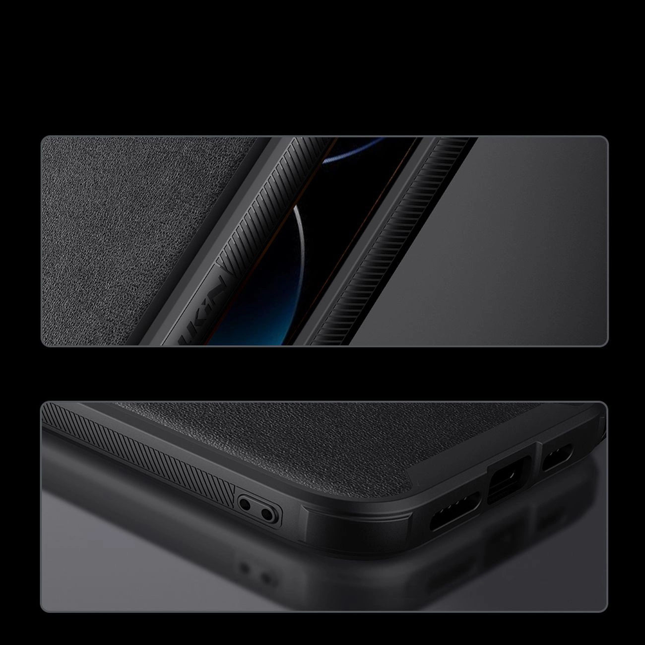 Nillkin CamShield Leather S Case iPhone 14 Pro Max Hülle mit Kameraabdeckung schwarz