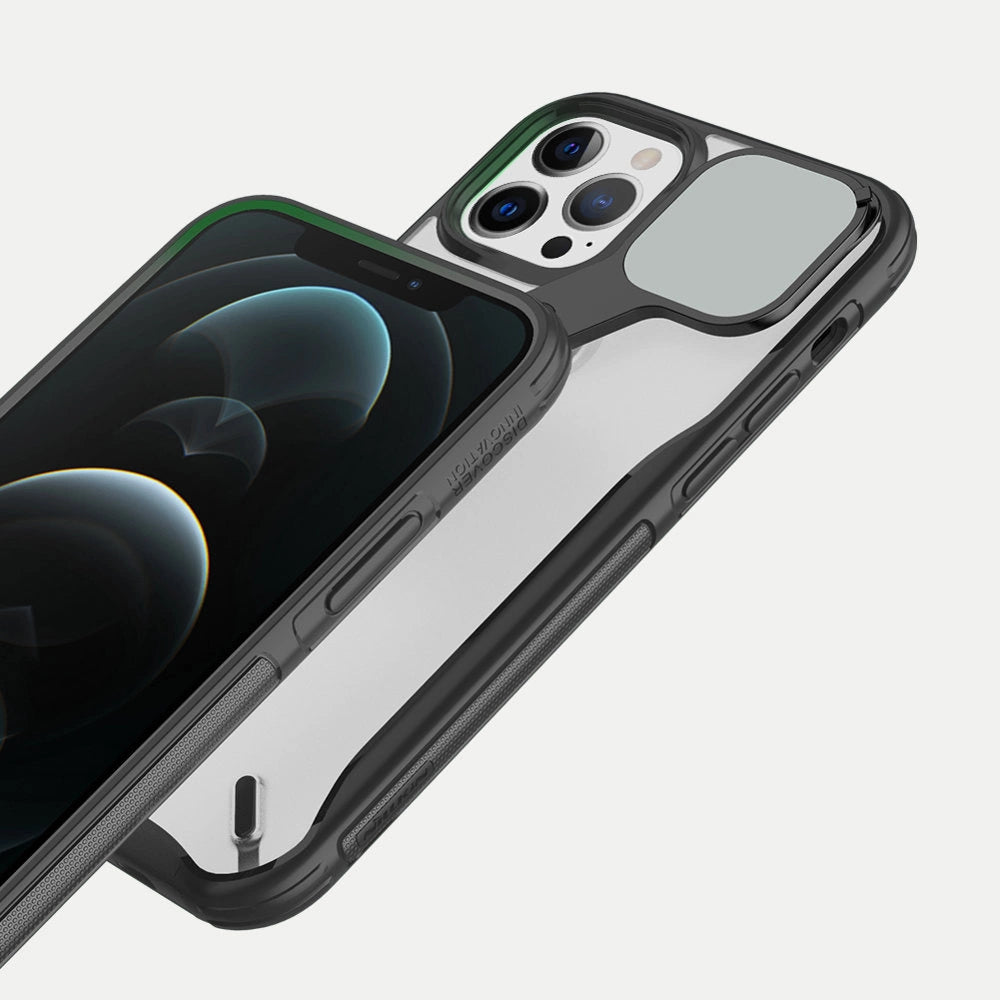 Nillkin Cyclops Case robuste Hülle mit Kameraabdeckung und faltbarem Ständer für iPhone 13 Pro Max schwarz