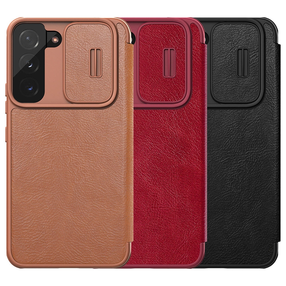 Nillkin Qin Leder Pro Case Hülle für Samsung Galaxy S22+ (S22 Plus) Kameraschutz Holster Cover Flip Case Braun