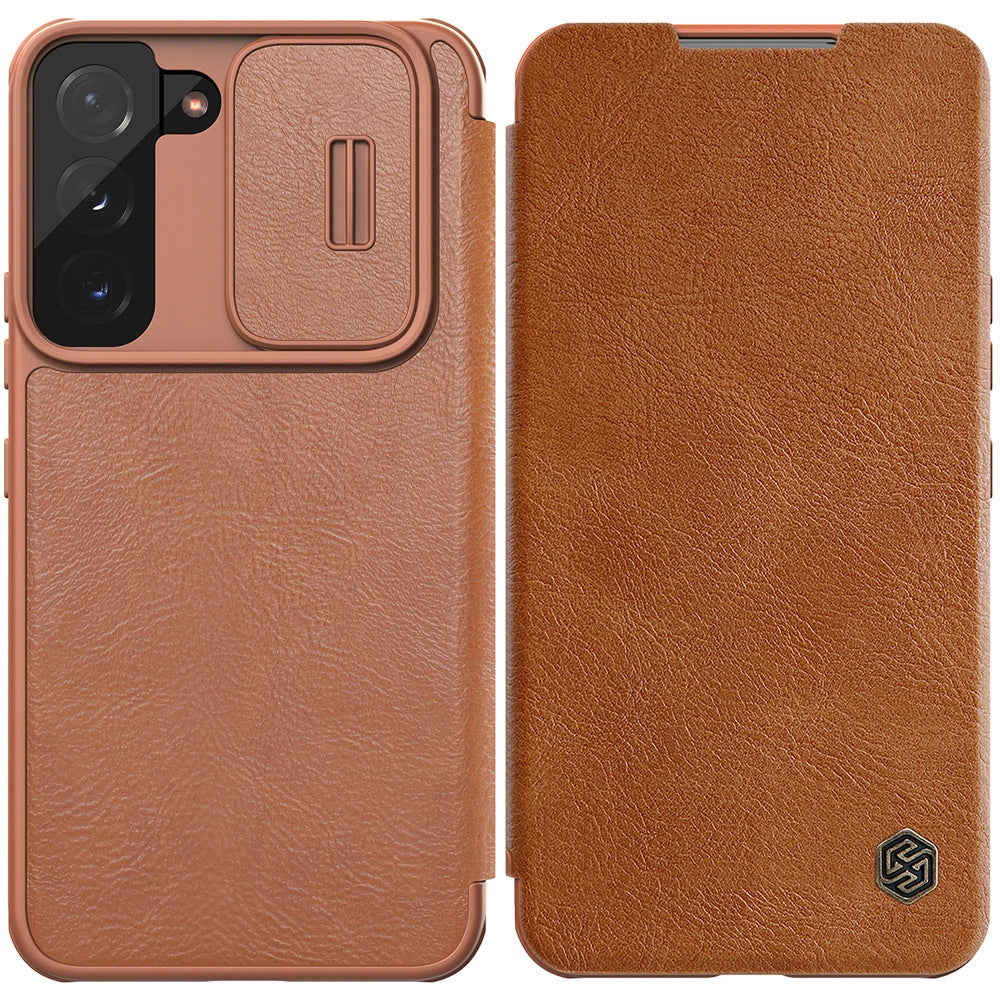 Nillkin Qin Leder Pro Case Hülle für Samsung Galaxy S22+ (S22 Plus) Kameraschutz Holster Cover Flip Case Braun
