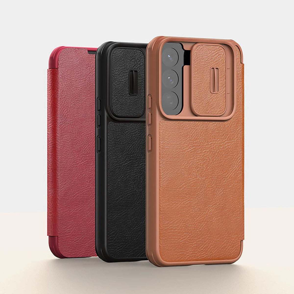 Nillkin Qin Leder Pro Case Hülle für Samsung Galaxy S22+ (S22 Plus) Kameraschutz Holster Cover Flip Case Braun