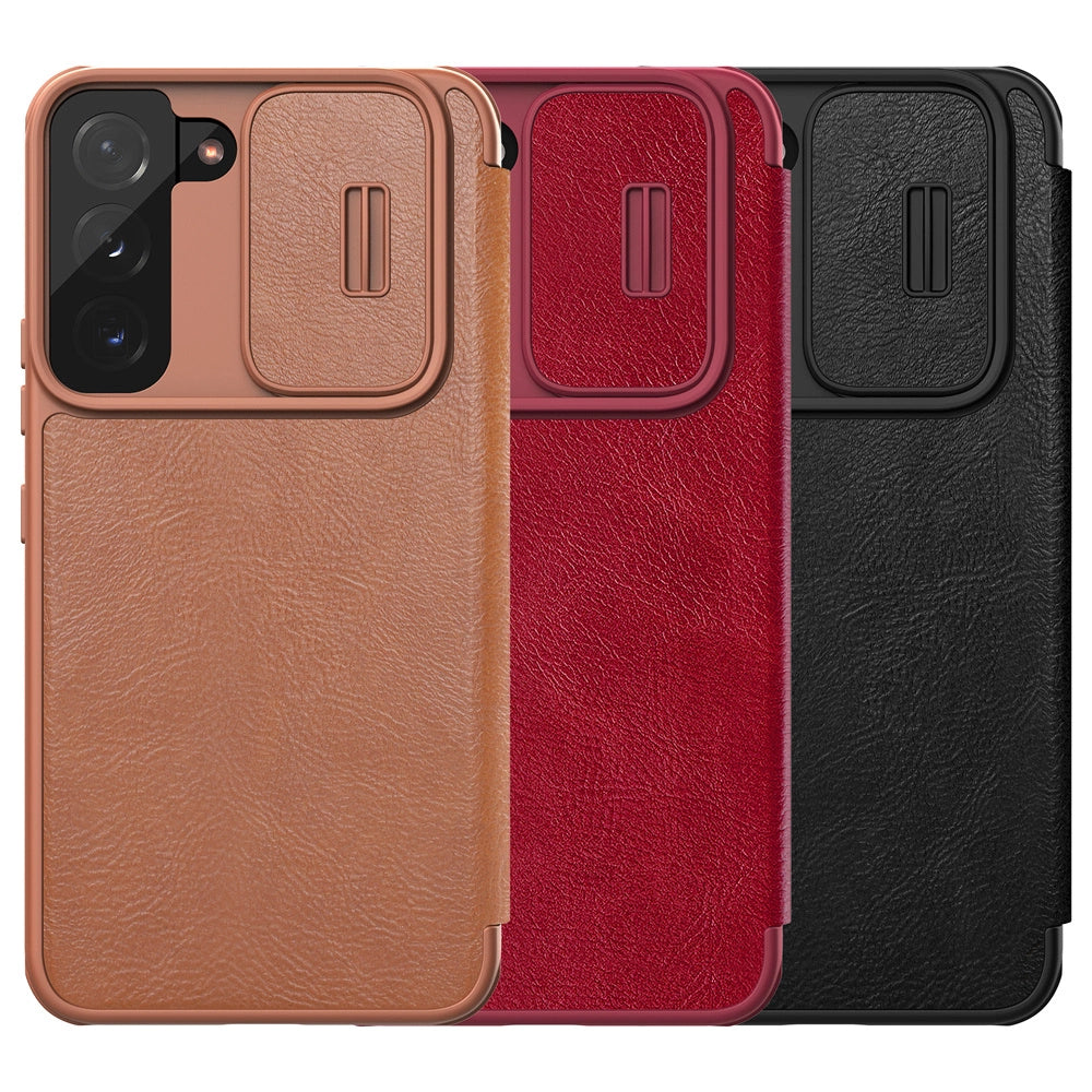 Nillkin Qin Leder Pro Case Hülle für Samsung Galaxy S22+ (S22 Plus) Kameraschutz Holster Cover Flip Case Schwarz
