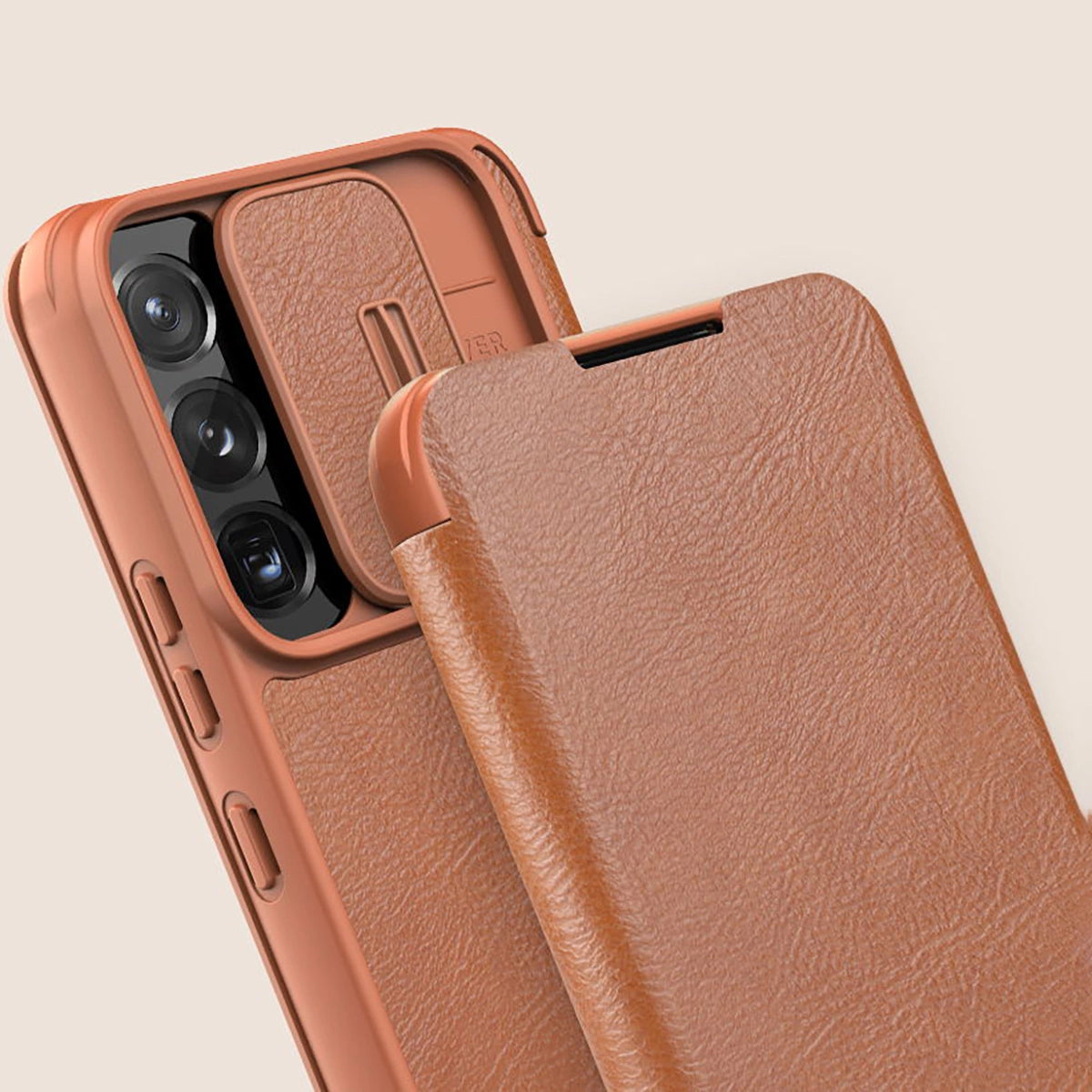 Nillkin Qin Leder Pro Case Hülle für Samsung Galaxy S22+ (S22 Plus) Kameraschutz Holster Cover Flip Case Schwarz