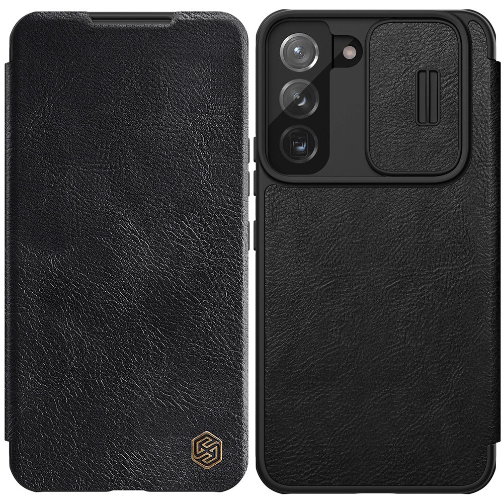 Nillkin Qin Leder Pro Case Hülle für Samsung Galaxy S22+ (S22 Plus) Kameraschutz Holster Cover Flip Case Schwarz