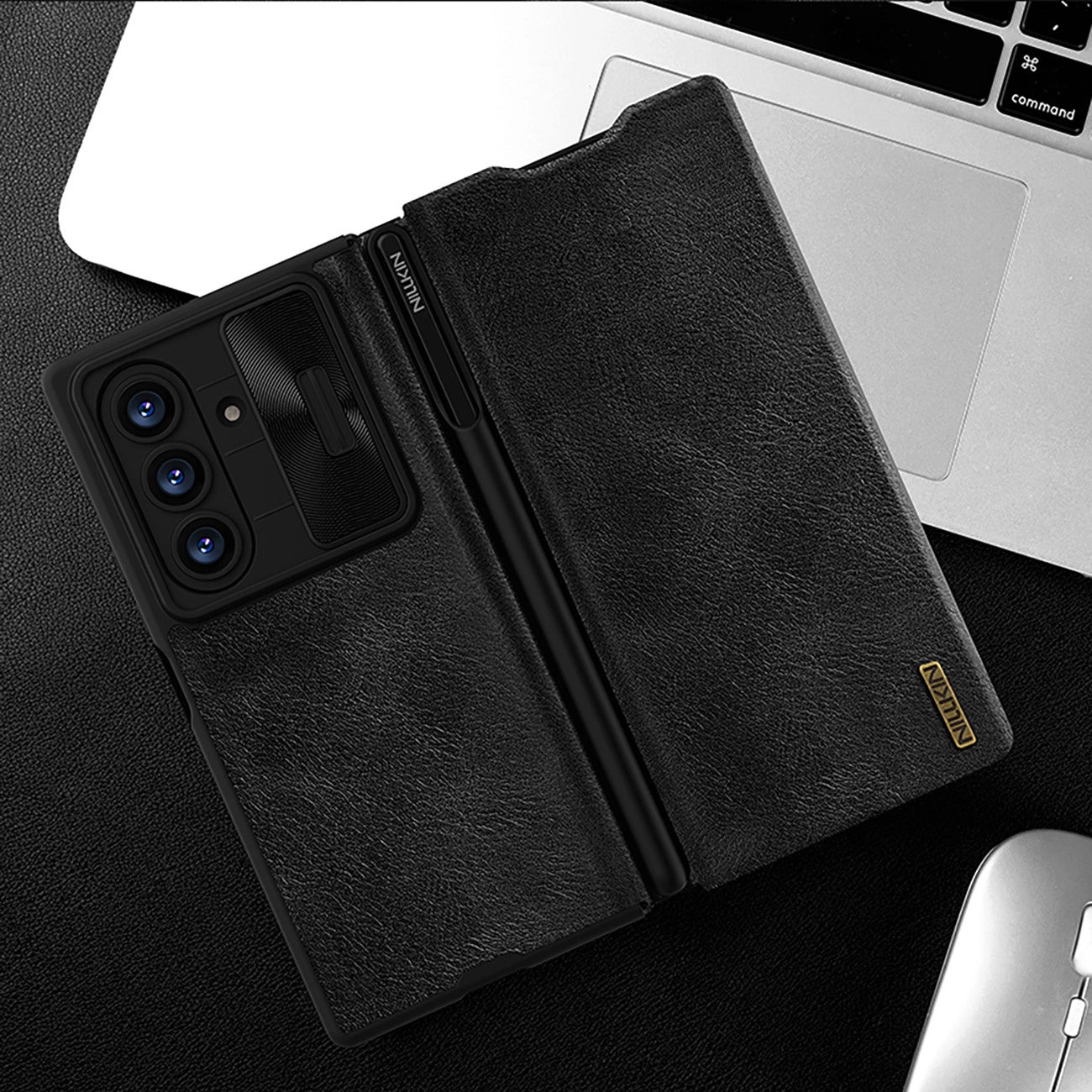 Nillkin Qin Pro Hülle für Samsung Galaxy Z Fold 7 mit S Pen Space - Schwarz